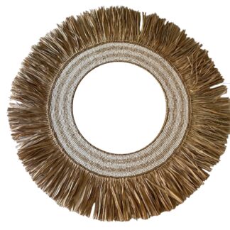 Raffia mirror with bead decoration